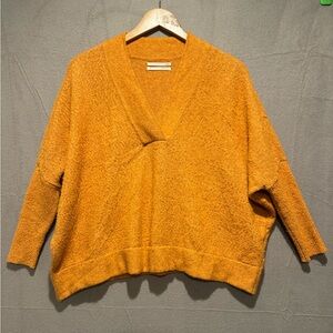 Anthropologie Cozy V-Neck Sweater in Rich Orange